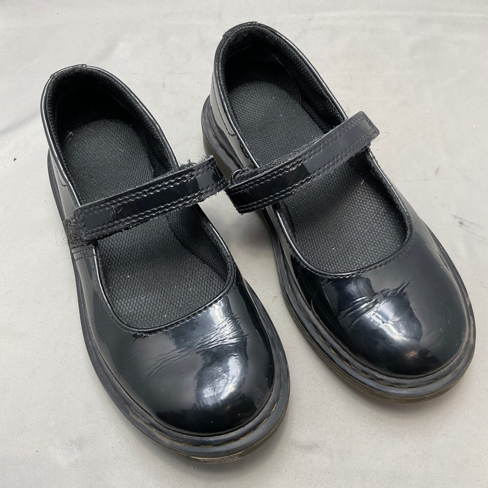 Dr. Martens Polly Mary Jane Kids Size 1 Black Patent Leather T-Strap Shoes